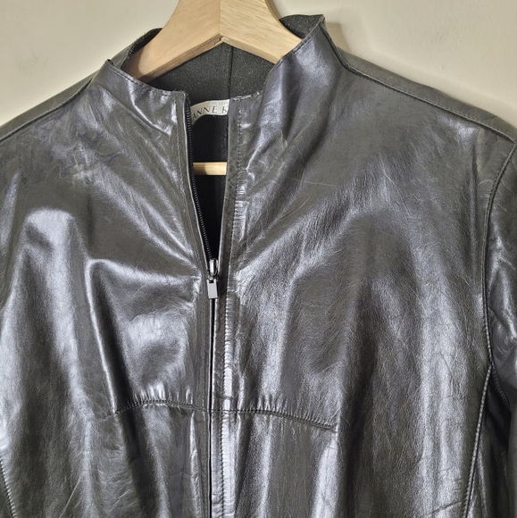 Vintage Anne Klein Petite Leather Jacket PS Brown Minimalist Quiet Luxury - Picture 3 of 8